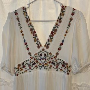 White Floral Embroidered Midi Dress